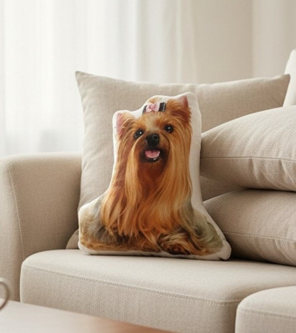 orkie Yorkshire Terrier Throw Pillow White Brown 12x13 Decorative Dog Lover